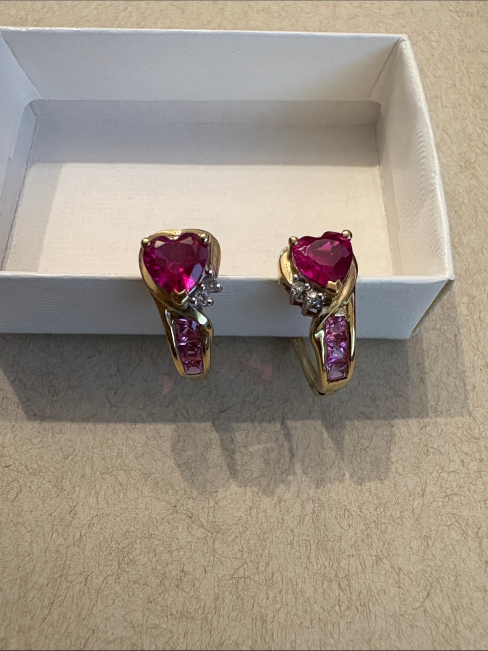 Vintage 10K Yellow Gold ADL Heart Ruby Earrings 2g